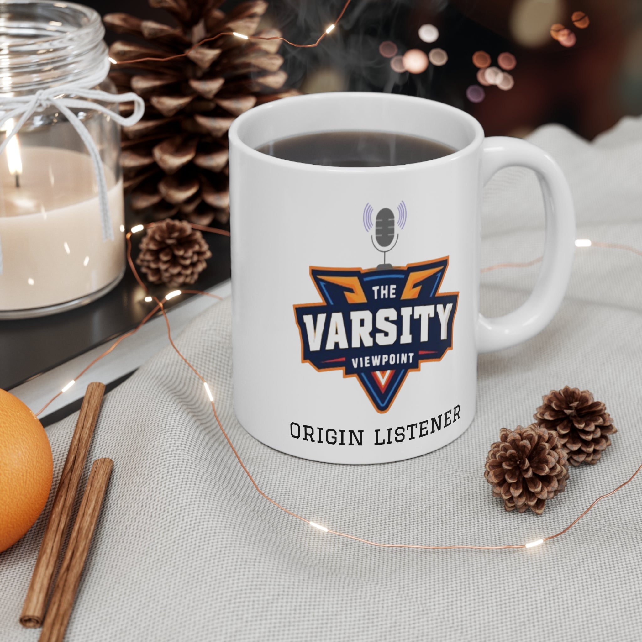 Varsity Viewpoint Logo Mug — 11oz Coffee Cup for Podcast Fans & Sports Enthusiasts