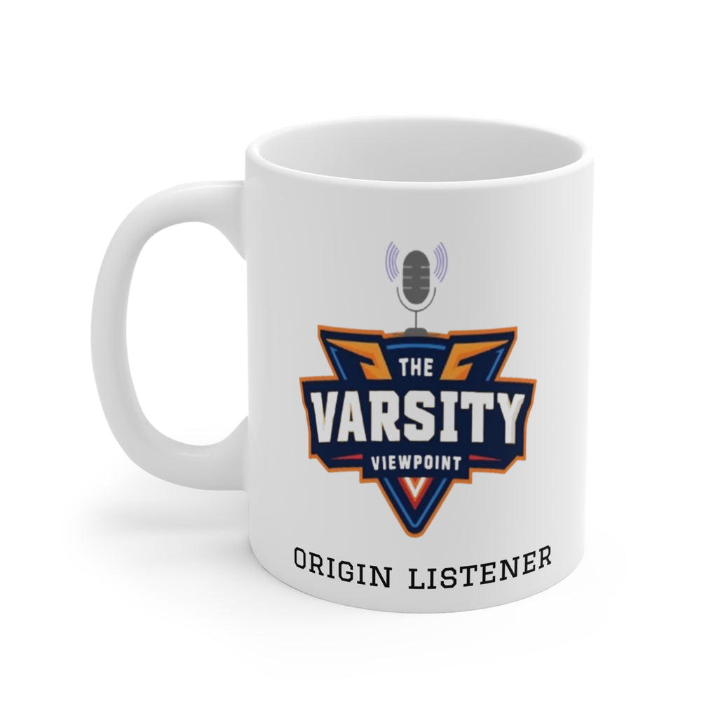 Varsity Viewpoint Logo Mug — 11oz Coffee Cup for Podcast Fans & Sports Enthusiasts